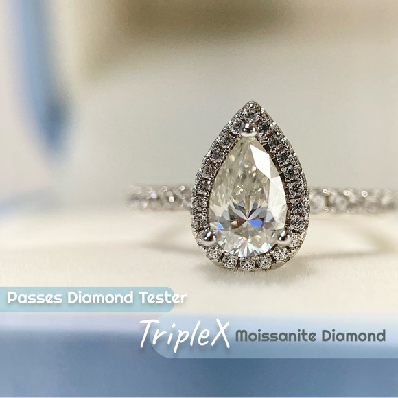 Jewelry - 1.35 CTW Pear Shape Moissanite Diamond Ring With Halo